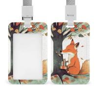 Badge Holder with Lanyards Fox Under The Tree Retractable Vertical Plastic Id Badge Holder Name Key Card Holders Case for Teacher Nurse Doctor Office Gift for Coworkers