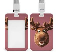 Badge Holder with Lanyards Funny Christmas Moose Head Retractable Vertical Plastic Id Badge Holder Name Key Card Holders Case for Teacher Nurse Doctor Office Gift for Coworkers