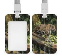 Badge Holder with Lanyards Jaguar Cat on Tree Trunk Waterfall Retractable Vertical Plastic Id Badge Holder Name Key Card Holders Case for Teacher Nurse Doctor Office Gift for Coworkers