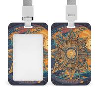 Badge Holder with Lanyards Mystic Tarot Card Sun and Moon Face Retractable Vertical Plastic Id Badge Holder Name Key Card Holders Case for Teacher Nurse Doctor Office Gift for Coworkers