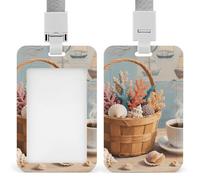 Badge Holder with Lanyards Nautical Coral Seashells Retractable Vertical Plastic Id Badge Holder Name Key Card Holders Case for Teacher Nurse Doctor Office Gift for Coworkers