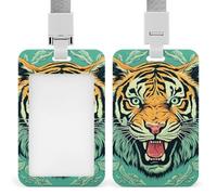 Badge Holder with Lanyards Tiger Head Pattern Retractable Vertical Plastic Id Badge Holder Name Key Card Holders Case for Teacher Nurse Doctor Office Gift for Coworkers