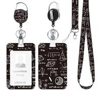 Badge Holder with Retractable Reel Clip and Lanyard, Math Theme Black Teacher Lanyard with ID Holder, Gift for Math Teacher Student