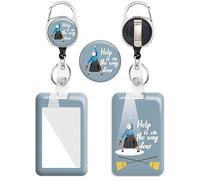 Badge Holder with Retractable Reel Help is on The Way Dear, Funny Name Tag Holder Heavy Duty Vertical Card Protector Cover for RN Nurse Students Teacher Office Worker Woman Man(Blue)