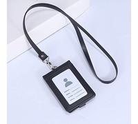 Badge Holder with Zip,PU Leather ID Badge Holder Vertical with 1 ID Window, 4 Card Slots, 22" PU Detachable Neck Lanyard/Strap (Black)