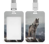 Badge Holder Wolf on The Mountain Printed Vertical Name Card Holder Suitable for Office School ID Card Proximity Key Card Driver License and Pass