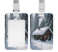 Badge Holder Wooden House After Snow Printed Vertical Name Card Holder Suitable for Office School ID Card Proximity Key Card Driver License and Pass