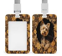 Badge Holder Yorkshire Terrier in The Cave Printed Vertical Name Card Holder Suitable for Office School ID Card Proximity Key Card Driver License and Pass