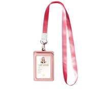 Badge Holders,Leather ID Badge Holder,Vertical Leather ID Badge Card Holder with 1 Clear ID Window & 2 Elastic Credit Card Slot and 1 Detachable Neck Lanyard for Offices ID,School ID (Pink-B)