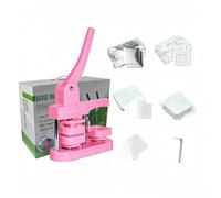 Badge Maker, 50mm/2in Button Maker Machine Badge Making Kit Magnet Making Machine Pin Button Press Square Cutter Suitable for DIY Pin Parent-Child Crafts School Activities(Pink,Accessories)