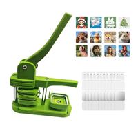 Badge Maker Machine, 50x50mm Square Fridge Magnet Maker Machine, DIY Photo Magnet Press Machine, Refrigerator Sticker Making Machine 2x2in with 100 Pcs Badge Supplies,Green