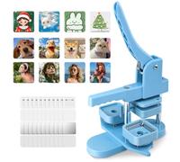 Badge Maker Machine, 50x50mm Square Fridge Magnet Maker Machine, DIY Photo Magnet Press Machine, Refrigerator Sticker Making Machine 2x2in with 100 Pcs Badge Supplies,Green