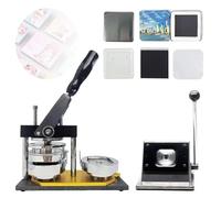 Badge Maker Machine,Button Badge Photo Magnet Machine,50 * 50mm Square Fridge Magnet Making Machine Kit with Paper Cutter 100pcs Component,for DIY Badge Making