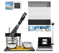 Badge Maker with Fridge Magnet Button Making, Professional Metal Badge Machine + Paper Cutter + 100 Component DIY Kits for Creating Custom Advertising Gifts