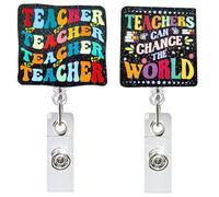 Badge Reel,2 Pcs Teacher Badge Reel,Decorative Holiday Work ID Badge Holder with Retractable Clip,Nurse Teacher Gifts,Teachers can Change The World Alligator Clip for Teacher Student Name Tag