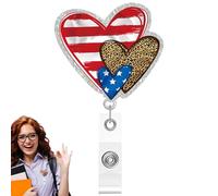 Badge Reel 4th of July - Lanyard Clip Badge Acrylic Flag for ID Display, Concealed Card Holder Accessory with Independence Day Emblem | Uniform Pin For Insegn