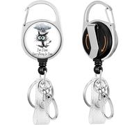 Badge Reel Holder Retractable Heavy Duty with 360°Swivel Carabiner Belt Clip, Cat Name ID Badge Clips Keychain for Office Worker Doctor Nurse Employee It's Fine I'm Fine