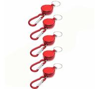 Badge Reel Keychain, 5 Pcs Heavy Duty Retractable Keychain with Belt Clip, Extendable Badge Holder Reel Clip Keyring for Nurses, Staff, Students - Red