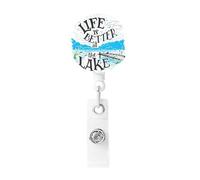 Badge Reel Life is Better at The Lake, Reel Clip Retractable Badge Holder Office Accessories with Lanyard Nurse Teacher Student