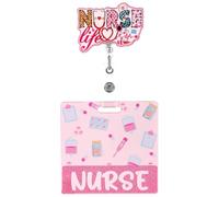 Badge Reel Retractable and Badge Buddy, Nurse Badge Reel Set Pack Badge Reel Retractable Clip Nurse Cute with Nurse Badge Buddy Card Identification Tags Pink Gift for RN CNA LVN LPN