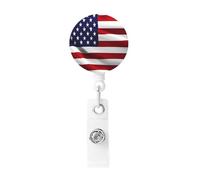 Badge Reel USA United Flag, Reel Clip Retractable Badge Holder Office Accessories with Lanyard Nurse Teacher Student