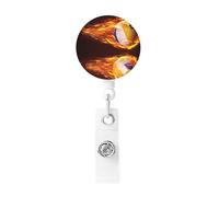 Badge Reel Volleyball Balls Flying Fire Falling, Reel Clip Retractable Badge Holder Office Accessories with Lanyard Nurse Teacher Student