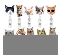 Badge Reels Retractable, 10 Piece Retractable Cat Expressions Clip, Cute Cat Holders with Swivel Alligator Clip, ID Reel with Strong Nylon Cord, Nurse Badge Reels, Badges Holders for Men Women