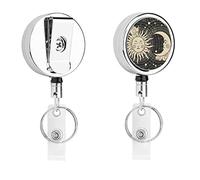 Badge Reels Retractable, Abstruse Astrology Sun Moon Print Retractable Badge Holders Badge Clip Badge Reel on Nurse Work ID Card Name Metal 1PCS