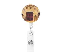 Badge Reels Retractable Badge Holder Beige Brown House and Fruit Heavy Duty Batch Holder Name ID Badge Clips for Office Worker Doctor Nurse ID Badge Reel with Belt Clip Keychain