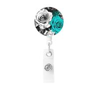 Badge Reels Retractable Badge Holder Black White Teal Gray Rose Flowers Heavy Duty Batch Holder Name ID Badge Clips for Office Worker Doctor Nurse ID Badge Reel with Belt Clip Keychain