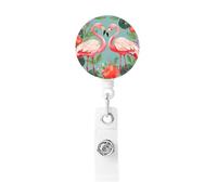 Badge Reels Retractable Badge Holder Flamingo Love Flowers Heavy Duty Batch Holder Name ID Badge Clips for Office Worker Doctor Nurse ID Badge Reel with Belt Clip Keychain