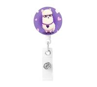 Badge Reels Retractable Badge Holder Love Alpaca Purple Heavy Duty Batch Holder Name ID Badge Clips for Office Worker Doctor Nurse ID Badge Reel with Belt Clip Keychain