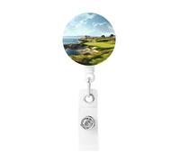 Badge Reels Retractable Badge Holder Seaside Golf Course Heavy Duty Batch Holder Name ID Badge Clips for Office Worker Doctor Nurse ID Badge Reel with Belt Clip Keychain