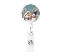 Badge Reels Retractable Badge Holder Snowman and Village Heavy Duty Batch Holder Name ID Badge Clips for Office Worker Doctor Nurse ID Badge Reel with Belt Clip Keychain