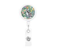 Badge Reels Retractable Badge Holders with Belt Clip Animals Lemur Flowers Pattern Badge Reel ID Name Card for Women Men Cute Id Badge Clip for Doctor Worker Office