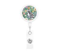 Badge Reels Retractable Badge Holders with Belt Clip Animals Lemur Flowers Pattern Badge Reel ID Name Card for Women Men Cute Id Badge Clip for Doctor Worker Office
