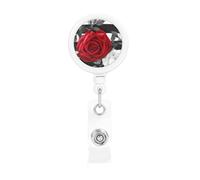 Badge Reels Retractable Badge Holders with Belt Clip Black White Stripes Red Rose Flowers Badge Reel ID Name Card for Women Men Cute Id Badge Clip for Doctor Worker Office