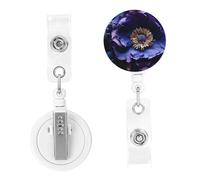 Badge Reels Retractable Badge Holders with Belt Clip Close-Up of Purple Flower Badge Reel Id Name Card for Women Men Cute Id Badge Clip for Doctor Worker Office
