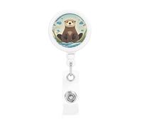 Badge Reels Retractable Badge Holders with Belt Clip Lovely Sea Otter Print Badge Reel ID Name Card for Women Men Cute Id Badge Clip for Doctor Worker Office