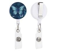 Badge Reels Retractable Blue Butterfly Pattern Badge Holder with Alligator Clip Cute Nurse Telescopic Badge Clip Name ID Card Holders for Office Worker Doctor Nurse Key Holder