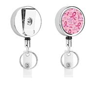 Badge Reels Retractable, Breast Cancer Ribbons Print Retractable Badge Holders Badge Clip Badge Reel on Nurse Work ID Card Name Metal 1PCS
