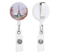 Badge Reels Retractable Paris Eiffel Tower with Flowers Badge Holder with Alligator Clip Cute Nurse Telescopic Badge Clip Name ID Card Holders for Office Worker Doctor Nurse Key Holder
