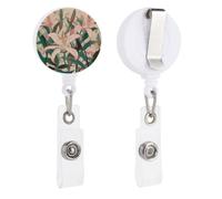 Badge Reels Retractable Peach Floral Pattern Badge Holder with Alligator Clip Cute Nurse Telescopic Badge Clip Name ID Card Holders for Office Worker Doctor Nurse Key Holder