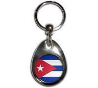 BadgeBeast.co.uk Cuba Flag - Chrome Tear Drop Shaped Double Sided Key Ring