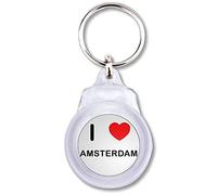 BadgeBeast.co.uk I Love Amsterdam - Round Plastic Key Ring