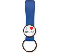 BadgeBeast.co.uk I Love Drugs - Blue Silicone Loop Key Ring