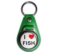 BadgeBeast.co.uk I Love Fish - Green Plastic Medallion Key Ring