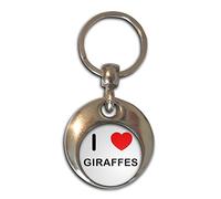 BadgeBeast.co.uk I Love Heart Giraffes - Chrome Round Double Sided Key Ring