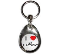 BadgeBeast.co.uk I Love Heart My Allotment - Chrome Tear Drop Shaped Double Sided Key Ring