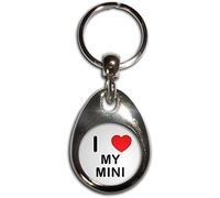 BadgeBeast.co.uk I Love Heart My Mini - Chrome Tear Drop Shaped Double Sided Key Ring